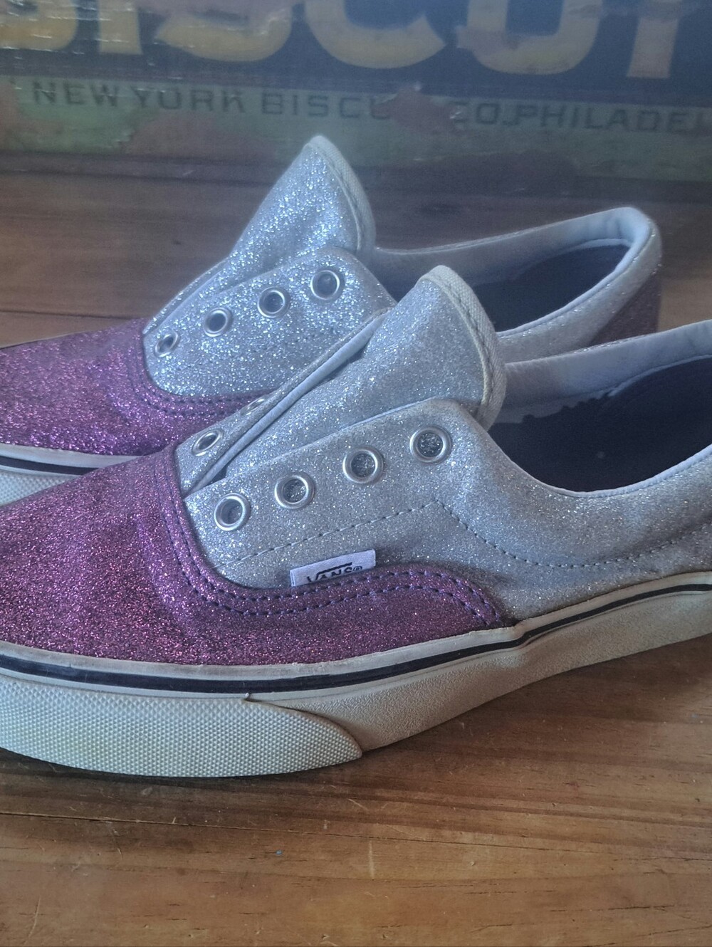 Vans Authentic Two Tone Glitter Sneakers Women's Size 6 Men's 4.5 Purple Silver